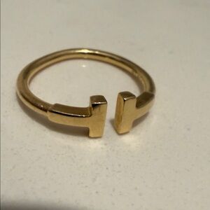 Authentic Tiffany & Co. 18K Yellow Gold T Open Ring | Size 6.5 | With Box